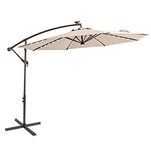 C-Hopetree 10 ft Offset Cantilever Outdoor Patio Umbrella with Solar LED Lights – Beige