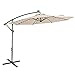 C-Hopetree 10' Offset Cantilever Hanging Umbrella with Solar LED Lights for Large Outdoor Patio Table Balcony Poolside Deck Garden, Beige