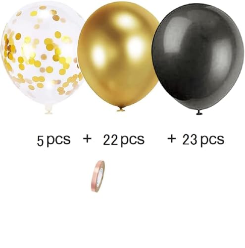 Image of Chrome Balloons, 50 Pcs Gold Metallic, Black, and Confetti Balloons for Birthday, Anniversary, Engagement, Wedding, Baby Shower, Party Decorations (Gold and Black)