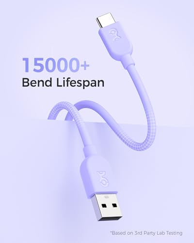 Image of Cable Matters 3-Pack Extreme Flexible USB A to USB C Cable 6ft with 3A Fast Charging (USB to USB C Charging Cable) in Orange, Blue, and Purple, for iPhone 15 /15 Pro /15 Plus /15 Pro Max, Galaxy S23