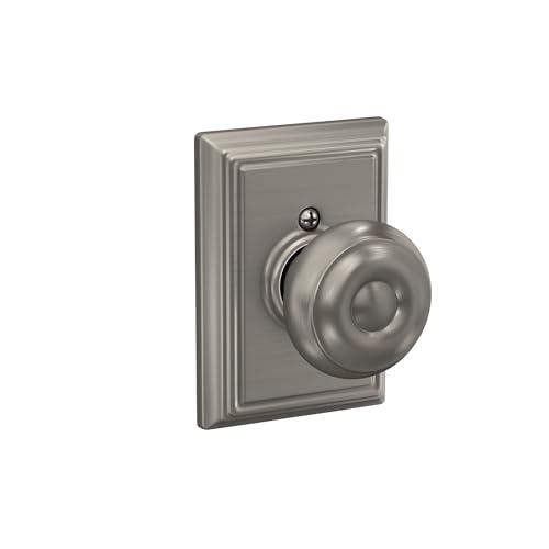 Image of Schlage F10 GEO 619 ADD Georgian Door Knob with Addison Trim, Hall & Closet Passage Lock, Satin Nickel