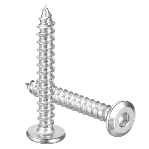 sourcing map Tornillos M6 x 45 mm (100 unidades) de cabeza redonda plana, tornillos de cabeza hexagonal autorroscantes de acero inoxidable para muebles de madera