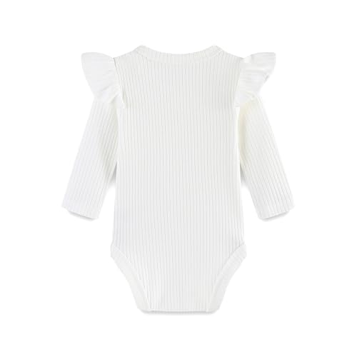 Baby Girl Knit Ruffle Outfit Clothes Ribbed 100% Organic Cotton Solid Color Long Sleeve Romper Clothes 0~24M2