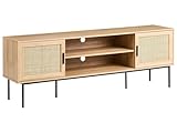 Mueble de TV con 2 Puertas Frente de ratán Natural 120 x 63 cm Patas de Metal Mimbre Estilo Boho marrón Claro Pasco