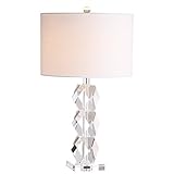 JONATHAN Y JYL5012A 26' Modern Glam Faceted Crystal Table Lamp, Clear Bedside Lamp for Living Room, Bedroom Nightstand, Contemporary End Table Desk Lamp with White Linen Drum Shade, LED Bulb Included