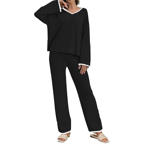 GUOLEZEEV Loungewear Set for Womens Matching Pj Sets Lounge Set Comfy 2 Piece Pajamas Sleepwear Black L Cover