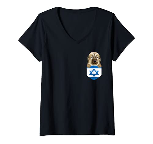 Womens Israel Flag Anatolian Shepherd Dog Dog In Pocket V-Neck T-Shirt, Black