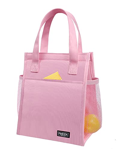 Fmeida Insulated Lunch Bag Women, Cute Womens Lunch Bag, Pink Lunch Bag Small, Reusable Adult Lunch Box Bag For College Picnic Beach | Front&Side&Interior Pockets #TOP8