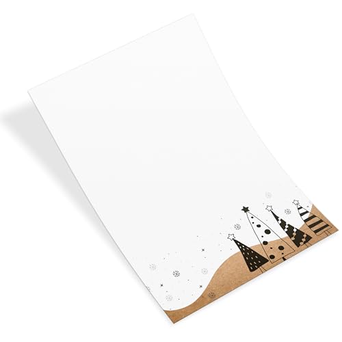 Logbuch-Verlag 25 hojas de papel de Navidad, papel de carta con motivo de Navidad, para imprimir y escribir A4, marrón y blanco