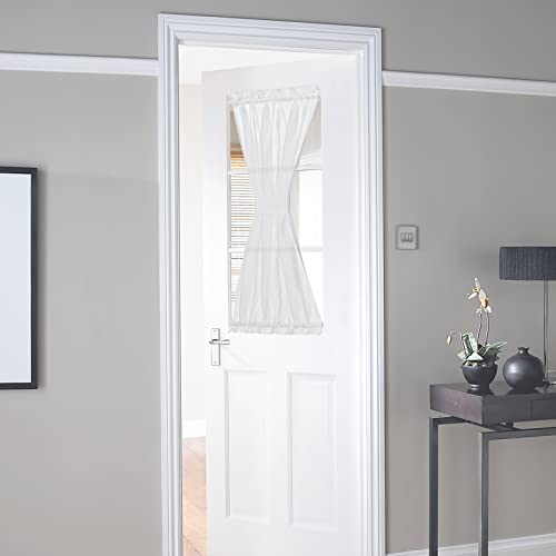 NICETOWN White Linen Textured Door Curtain - Semi-Sheer Sidelight Panel, 30 W x 40 L, Single Panel with Tieback