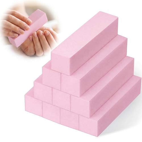 10 Pcs Nail Buffer Block Professional 120 Grit Nail Sanding Blocks for Natural Acrylic Nails Nail Buffer Blocks Manicure Pedicure Tools for Gel Nails Salon Home Use (Pink)