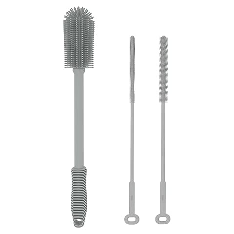 WQSS AOEIU Silicone Bottle Brush with 2 Straw Cleaner Brushes,Bottle Brush Set for Cleaning Bottles,Jars,Tumblers,Thermoses,Baby Bottle,Water Bottle,Dish,Easy to Use and Dry,Heat Resistant Sturdy Cover