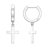 SEVENWELL Cross Dangle Earrings for Women, Drop Huggie Hoop 925 Sterling Silver Dangle Hoop Cubic Zi