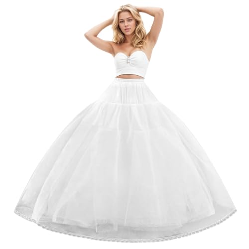 8 Layer Tulle Hoopless Crinoline Petticoat Underskirt for Women A-Line Long Fluffy Slip With Lace Trim for Bridal Wedding Dresses Ball Gown