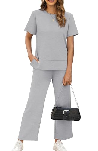 Image of XIEERDUO Women's Side Slit Lounge Sets 2026 Fashion 2 Piece Travel Outfits Cozy Loungewear Wide Leg Tracksuits S-3XL