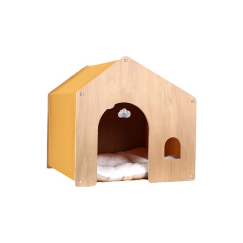 SIzlaho 木製ペットハウス ペットハウス 犬の犬小屋 天然木 木製 オールシーズン対応 換気 通気性 クローズドデザイン 木製の犬小屋 快適な空間 あらゆる種類のペットに適しています (イエロー)