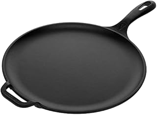 Victoria 12-Inch Cast-Iron Comal Pizza Pan with a Long Handle and a Loop Handle, Preseasoned with Flaxseed Oil, Made in Colombia