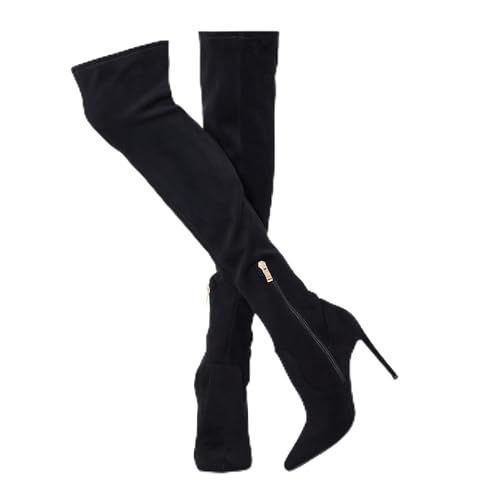 Image of GENSHUO Women's Over the Knee Boots Stiletto Pointed Toe Thigh High Heel | Stretchy Thigh High Long Boots with Side Zipper, Sexy Slim Fit Tall Heeled Boot for Club Party Evening Dress Wear