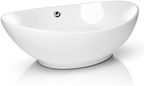 Miligoré 23" x 15" Oval White Ceramic Vessel Sink - Modern Egg Shape Above Counter Bathroom Vanity Bowl