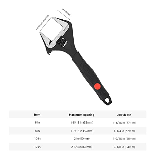 Amazon Basics 4-Piece Wide Jaw Adjustable Wrench Set with Soft Grip, Includes: 6-inch (150mm), 8-inch (200mm), 10-inch (250mm), 12-inch (300mm) view 2