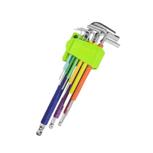 Long Arm Ball End Hex Key Set 9 PCS with Colour Coded L-Shaped Allen Wrenches Metric High Carbon Tool Steel Sizes 1.5-10mm for Car/Bike/Furniture/Assembly