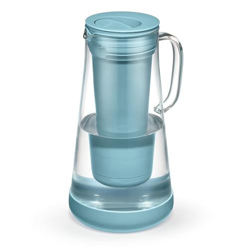 LifeStraw Home– Water Filter Pitcher, 7-Cup, Glass with Silicone Base, Juniper, for Everyday Protection Against Bacteria, Parasites, Microplastics, Lead, Mercury, PFAS and a Variety of Chemicals