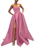 MllesReve Womens Long Strapless Satin Prom Dress Sleeveless Slit Evening Ball Gown with Pockets Blush Pink Plus Size 26