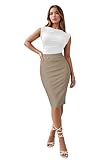 Hybrid & Company Womens Pencil Skirt Premium Nylon Ponte Stretch Office Made in The USA Below Knee KSK45006 1073T Khaki M