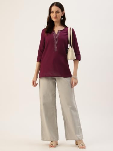 Image of Elegant Short Kurti for Women - 3 /4 Sleeves | Round Neck | (S to XXL)