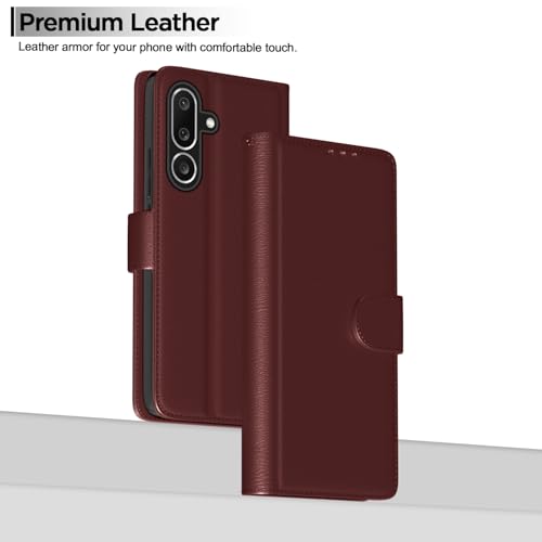 Image of Amazon basics Flip Cover for Samsung Galaxy M56 5G Leather Finish | Wallet Stand and Shock Proof | Inside TPU with Card Pockets | Complete Protection Flip Case(Brown)