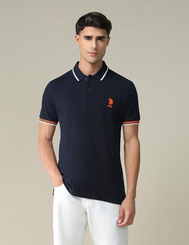 Image of U.S. POLO ASSN. Solid Slim Fit Polo T Shirts for Men - 100% Cotton, Half Sleeves Mens Tshirt