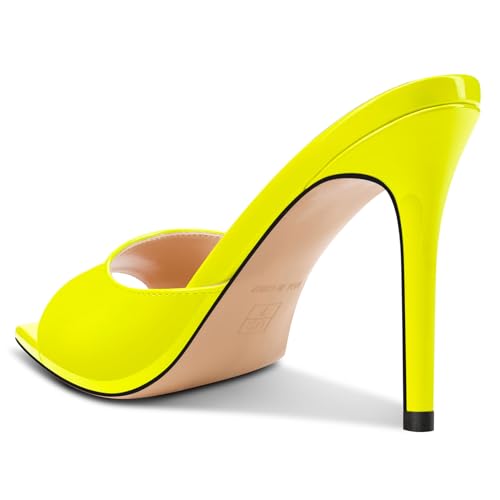 Image of TNYNFBEB Womens Stiletto High Peep Open Pointed Toe Sandals Mules Shoes Slip-on Slingback Office Party Dress Patent Leather Summer 3.9 Inches Heels