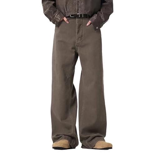 Men's Baggy Solid Jeans Mid Rise Wide Leg Skater Jeans Casual Loose Fit Hip Hop Denim Pants Streetwear