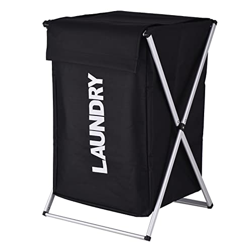 Panier à linge avec cadre aluminium robuste et tissu noir pliable - 2