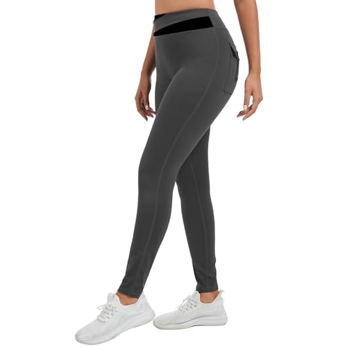 ChYoung Gym Leggings with Pockets for Women High Waisted Seamless Workout Exercise Yoga Pants Walking Running Compression Sports Activewear Grey