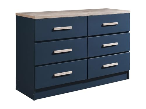 Vente unique   Gabinete con 6 cajones   Azul y Aspecto de Madera   SKAIDO