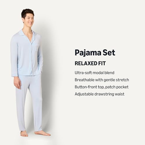 Image of Amazon Essentials x Sofia Grainge Men's Long Sleeve Relaxed Fit Breathable Modal Jersey Pajama Set, Loungewear
