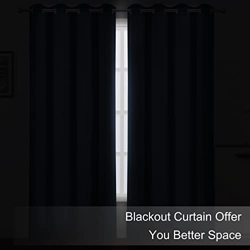 Image of LEMOMO Blackout Curtains 66 x 95 inch /Navy Blue Curtains Set of 2 Panels /Thermal Insulated Room Darkening Bedroom Curtains