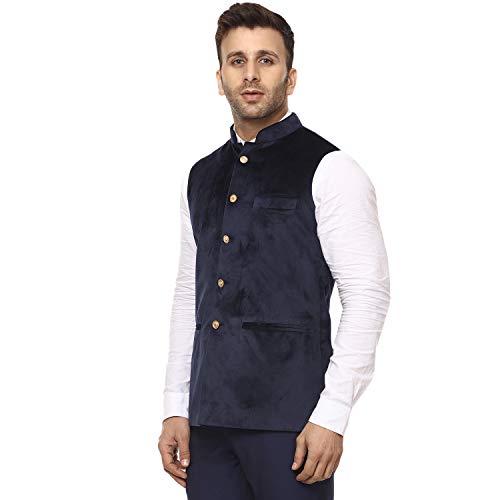Image of Veera Paridhaan Men's Velvet Solid Green Nehru Jacket NEW