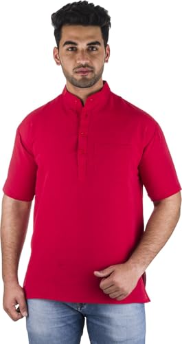 Image of Men's Cotton Short Kurta Without Pant | Mandarin Neck Short Kurta | Half Sleeve Casual Kurta | Traditional Ethnic Regular Kurta | Solid Plain Kurta for Men's (Pack of 1)