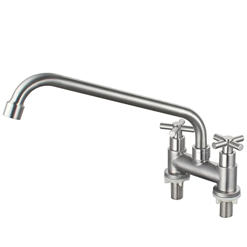 Umanyi Commercial Kitchen Bar Faucet 4 Inch Center Stainless Steel Brush Nickel Deck Mount 2 Hole 2 Handle Bridge Restaurant Laundry Utility Faucet 11 Inch Spout Sskf10-1C #TOP19