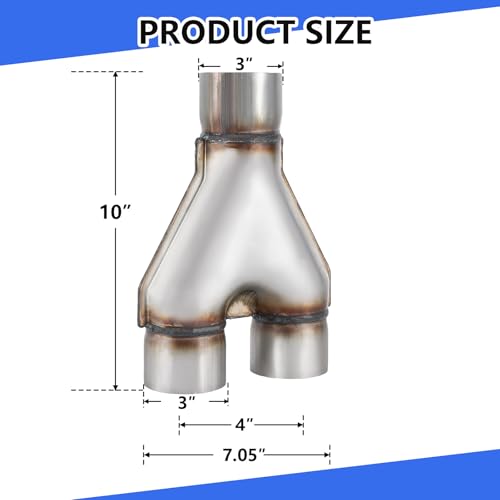 Floshine 409 Stainless Steel Diesel 3''inlet/3''outlet Exhaust Y-Pipe, 3 Inch Single/3 Inch ID Dual Pipe 10" Overall Length by Floshine - Used condition - Image 2