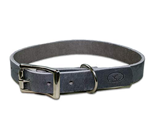 Full Grain Thick Leather Dog Collar (Medium: 14"-18", Gray) #TOP9