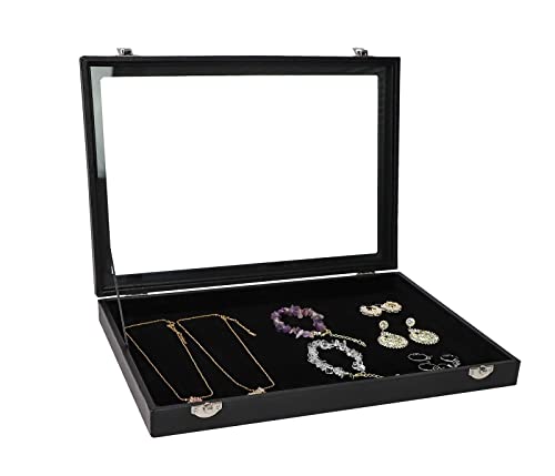 Wudygirl Jewelry Organizer Velvet Jewelry Tray Showcase Display Case Storage Necklace Bracelet Ring Earring Organizer Box Stackable Clear Lid Lock(Multi Jewelry Box)