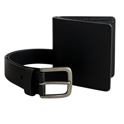Kit Cinto de Couro Legítimo Preto Masculino + Carteira Preta Couro Legítimo (90)