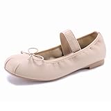 Athlefit Women's Flats Mary Jane Ballet Flats Shoes Comfortable Cute Ballerina Dressy Casual Walking Nude Flats with Strap Size 5.5