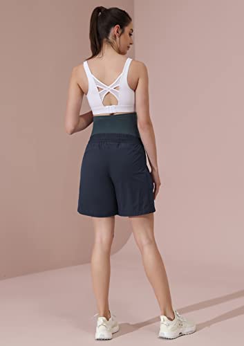 Maacie Pregnancy Drawstring Shorts With 4 Zip Pockets Casual Bermuda Shorts Navy Blue S #TOP2