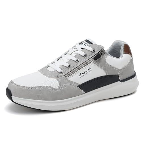 ARRIGO BELLO Mens Shoes Casual Sneakers Walking Trainers Fashion with Zipper Antislip Breathable Lightweight Size 7-11UK(Grayish White,10.5)