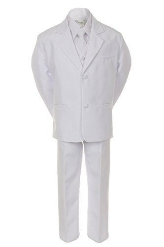7pc White Vest Necktie Boy Baby Toddler Kid White Formal Suit Tuxedo S-20 (12)