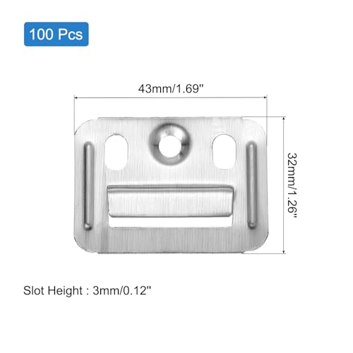 Image of uxcell 100Pcs 43mmx32mmx0.4mm Wall Panel Buckle, Stainless Steel, Silver